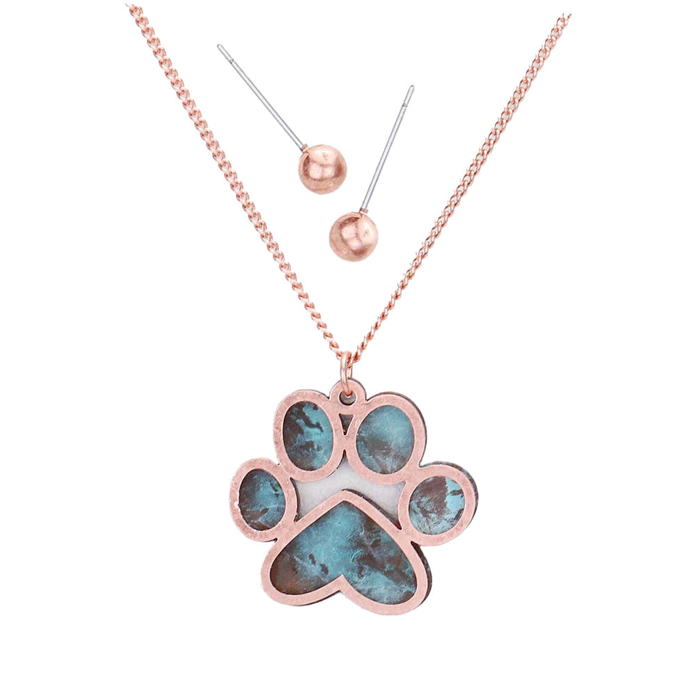 Patina Verdigris Two Tone Brass Metal Paw Pendant Necklace, is an awesome jewelry set that attracts anyone's attention at a glance. It includes beautiful metal dog bone and paw that enriches its beauty and uniqueness to a greater extent. Put on a pop of color to complete your ensemble in a gorgeous way. Absolutely a beautiful gift for your friends, family, and the persons you love and care about the most. Stay unique yet beautiful!