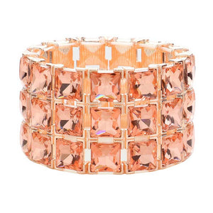 Peach 3Rows Square Stone Stretch Evening Bracelet, Get ready with this stretchable Bracelet and put on a pop of color to complete your ensemble. Perfect for adding just the right amount of shimmer & shine and a touch of class to special events. Wear with different outfits to add perfect luxe and class with incomparable beauty. Just what you need to update in your wardrobe.