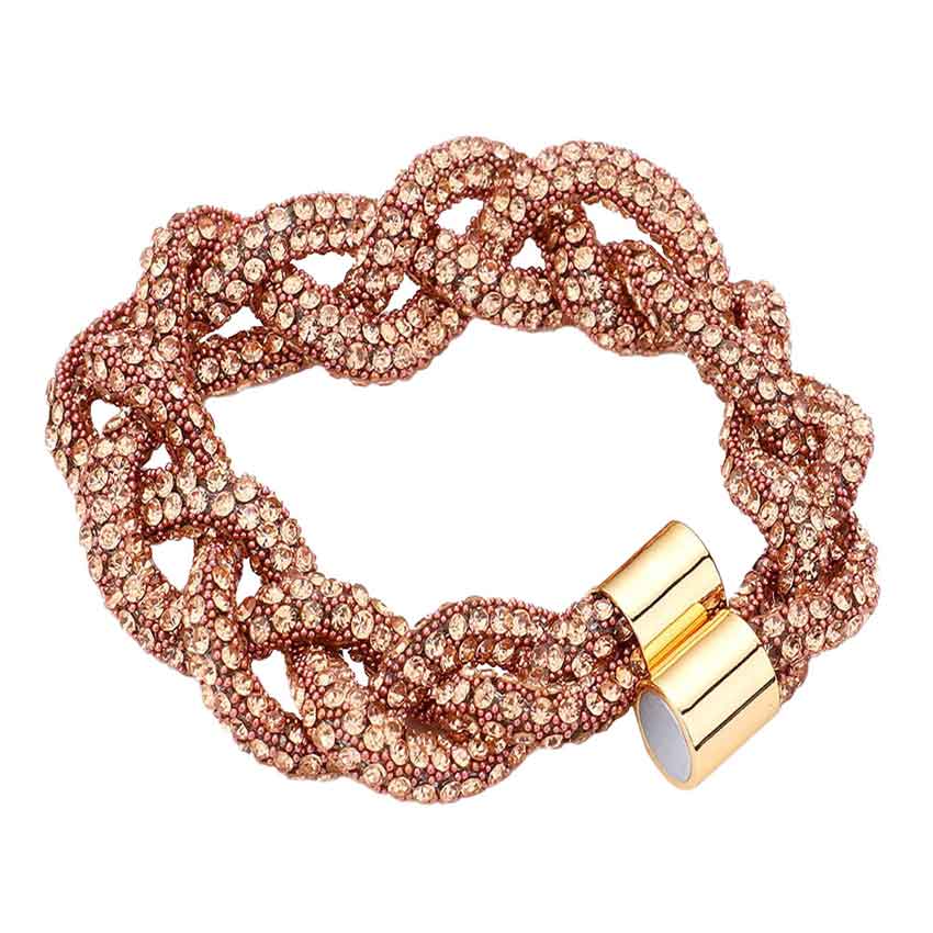 Peach Bling Braided Magnetic Bracelet, Glam up your look with this Magnetic bracelet featuring an alluring braided mesh design and high polish finish for extra sheen. The magnet clasp keeps the bracelet secure on your wrist and makes it easy to wear and take off. This wide braided bracelet works well as a statement jewelry piece. Awesome gift for birthday, Anniversary, Valentine’s Day or any special occasion.