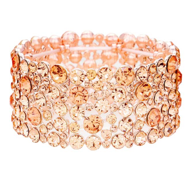 Peach Bubble Round Stone Cluster Evening Stretch Bracelet, Get ready with these stretch Bracelets to receive the best compliments on any special occasion. Put on a pop of color to complete your ensemble and make you stand out on special occasions. Perfect for adding just the right amount of shimmer & shine and a touch of class to special events.  This evening bracelet is just what you need to update your wardrobe. Perfect gift for Birthdays, Anniversaries, Mother's Day, Thank you, etc.