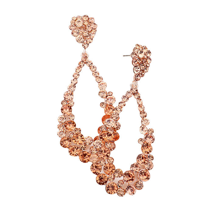Peach Crystal Bubble Cluster Teardrop Evening Earrings, These gorgeous Crystal pieces will show your class in any special occasion. The elegance of these crystal evening earrings goes unmatched. Perfect jewelry to enhance your look. Awesome gift for birthday, Anniversary, Valentine’s Day or any special occasion.