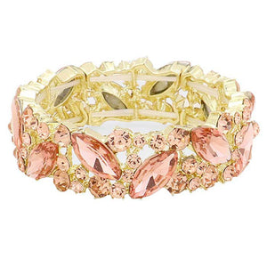 Peach Crystal Glass Marquise Evening Stretch Bracelet. This Crystal Evening Stretch Bracelet sparkles all around with it's surrounding, stretch bracelet that is easy to put on, take off and comfortable to wear. It looks modern and is just the right touch to set off. Perfect jewelry to enhance your look. Awesome gift for birthday, Anniversary, Valentine’s Day or any special occasion.