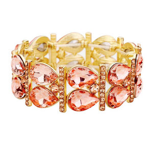 Peach Crystal Teardrop Rhinestone Pave Stretch Evening Bracelet, put on a pop of color to complete your ensemble. Perfect for adding just the right amount of shimmer & shine and a touch of class to special events. Perfect Birthday Gift, Anniversary Gift, Mother's Day Gift, Graduation Gift, Prom Jewelry, Thank you Gift.