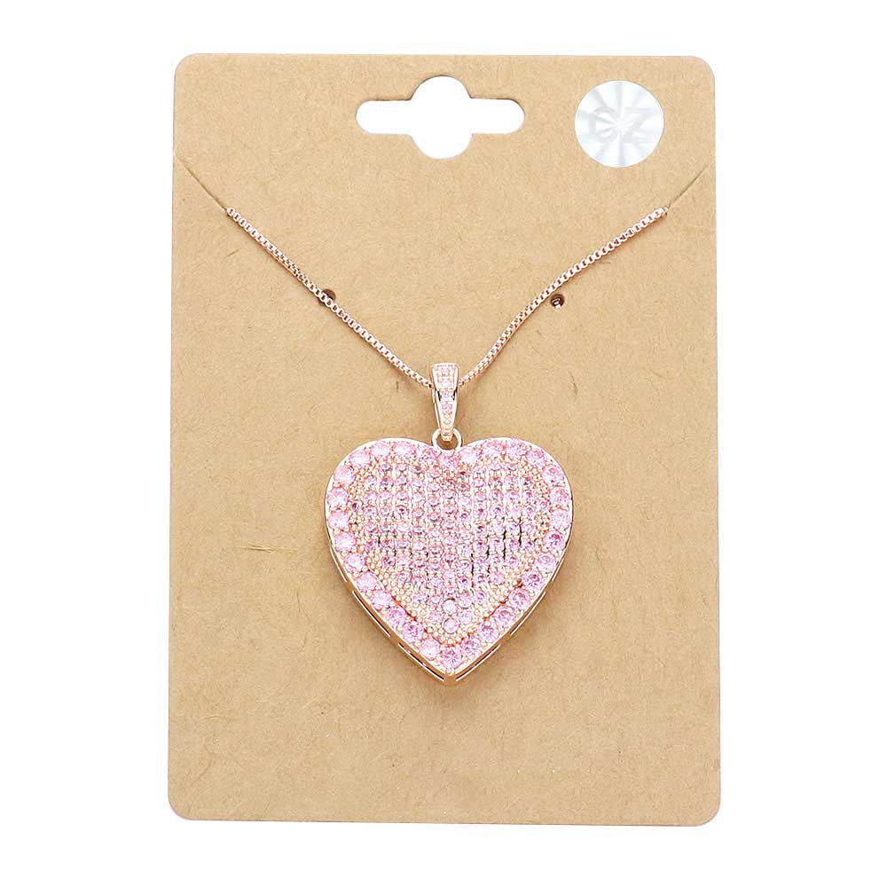 Peach Stylish Cubic Zirconia CZ Heart Pendant Necklace. Beautifully crafted design adds a gorgeous glow to any outfit. Jewelry that fits your lifestyle! Perfect Birthday Gift, Anniversary Gift, Mother's Day Gift, Anniversary Gift, Graduation Gift, Prom Jewelry, Just Because Gift, Thank you Gift.