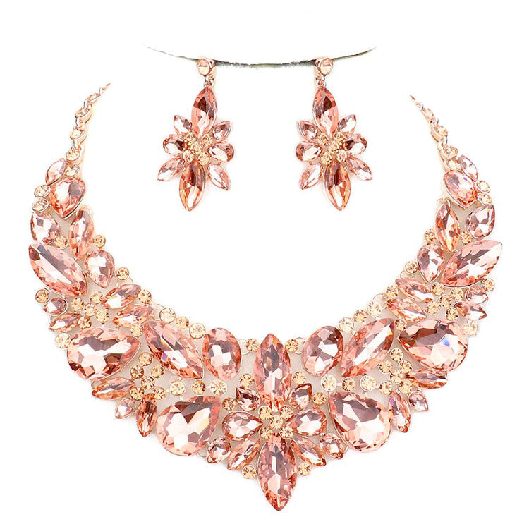 Peach Elegant Special Occasion Multi Stone Evening Necklace. Beautifully crafted design adds a gorgeous glow to any outfit. Jewelry that fits your lifestyle! Perfect Birthday Gift, Anniversary Gift, Mother's Day Gift, Anniversary Gift, Graduation Gift, Prom Jewelry, Just Because Gift, Thank you Gift.