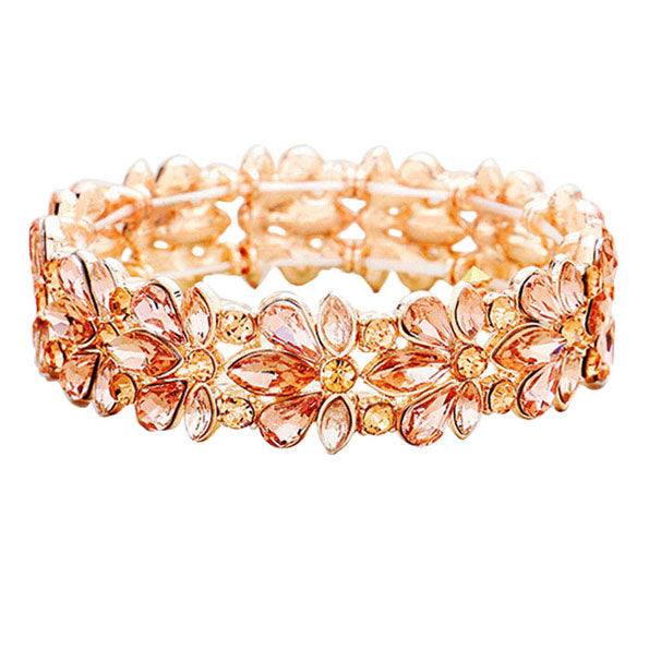 Peach Floral Crystal Stretch Evening Bracelet, This flower detailed Crystal stunning stretch bracelet is sure to get you noticed, adds a gorgeous glow to any outfit. Jewelry that fits your lifestyle! perfect for a night out on the town or a black tie party, ideal for Special Occasion, Prom or an Evening out. Awesome gift for birthday, Anniversary, Valentine’s Day or any special occasion.
