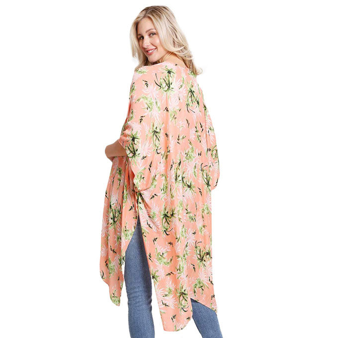 Peach Floral Printed Cover Up Kimono Poncho. This timeless Kimono Poncho is Soft, Lightweight and Breathable Fabric, Comfortable to Wear. Sophisticated, flattering and cozy, this Poncho drapes beautifully for a relaxed, pulled-together look. Suitable for Weekend, Work, Holiday, Beach, Party, Club, Night, Evening, Date, Casual and Other Occasions in Spring, Summer and Autumn.