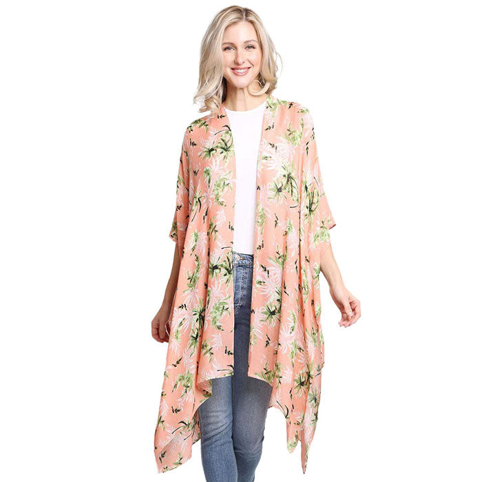 Peach Floral Printed Cover Up Kimono Poncho. This timeless Kimono Poncho is Soft, Lightweight and Breathable Fabric, Comfortable to Wear. Sophisticated, flattering and cozy, this Poncho drapes beautifully for a relaxed, pulled-together look. Suitable for Weekend, Work, Holiday, Beach, Party, Club, Night, Evening, Date, Casual and Other Occasions in Spring, Summer and Autumn.