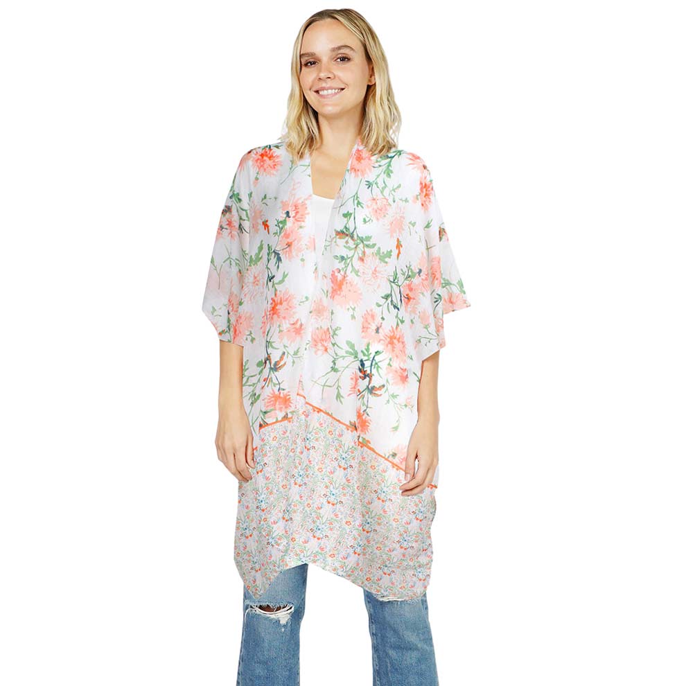 Peach Mint Flower Patterned Cover Up Kimono Poncho, beautifully flower-patterned Poncho is made of soft and breathable material that amps up your real and gorgeous look with a perfect attraction anywhere, anytime. Its eye-catchy design makes you stand out. Coordinate this cover-up kimono with any ensemble to finish in perfect style and get ready to receive beautiful compliments.