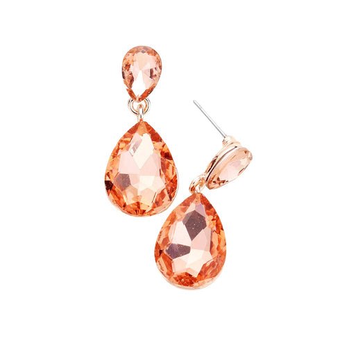 Women's Glass Crystal Teardrop Dangle Earrings - Peach