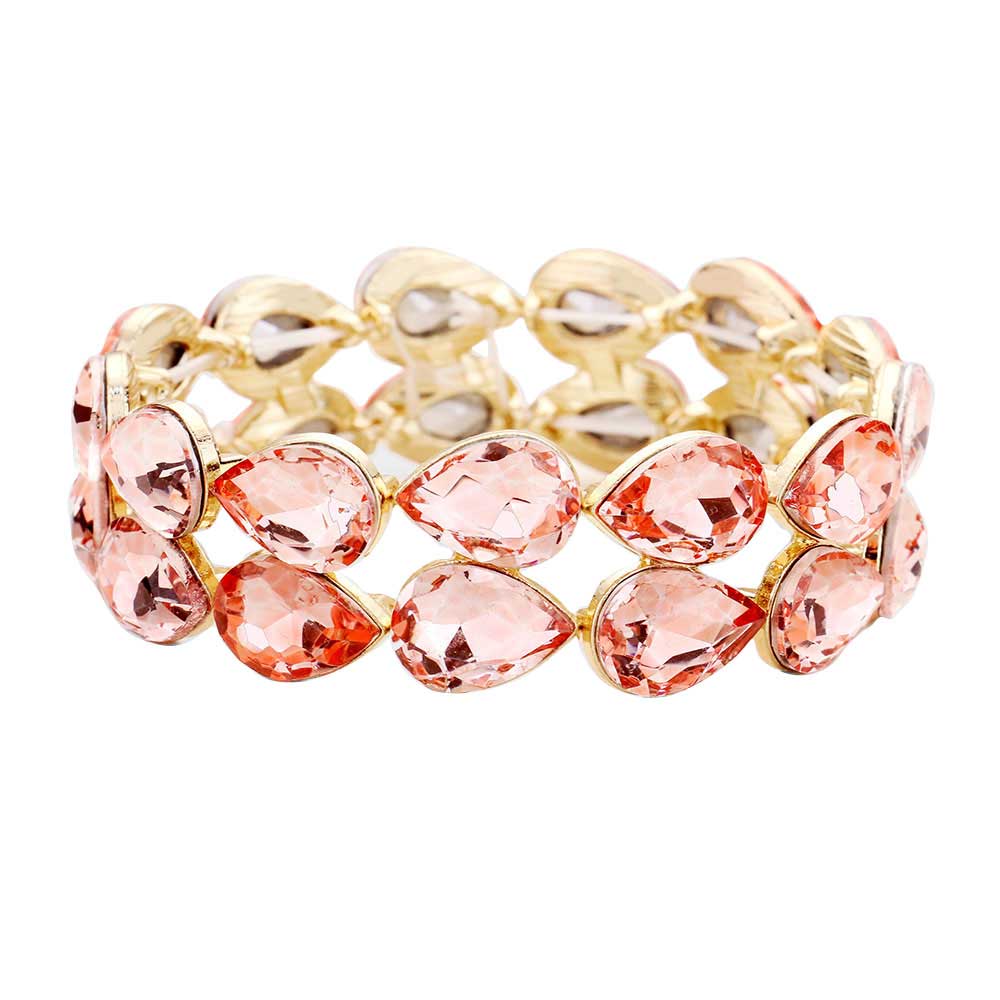 Peach Glass Crystal Teardrop Stretch Evening Bracelet. Look like the ultimate fashionista with these Evening Bracelets! Add something special to your outfit! Special It will be your new favorite accessory. Perfect Birthday Gift, Mother's Day Gift, Anniversary Gift, Graduation Gift, Prom Jewelry, Just Because Gift, Thank you Gift.
