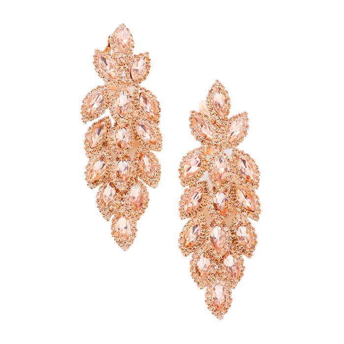 Peach Marquise Crystal Oval Cluster Vine Clip On Earrings, The perfect set of sparkling earrings adds a sophisticated & stylish glow to any outfit. Perfect for adding just the right amount of shimmer & shine and a touch of class to special events. These earrings pair perfectly with any ensemble from business casual, to night out on the town or a black tie party.