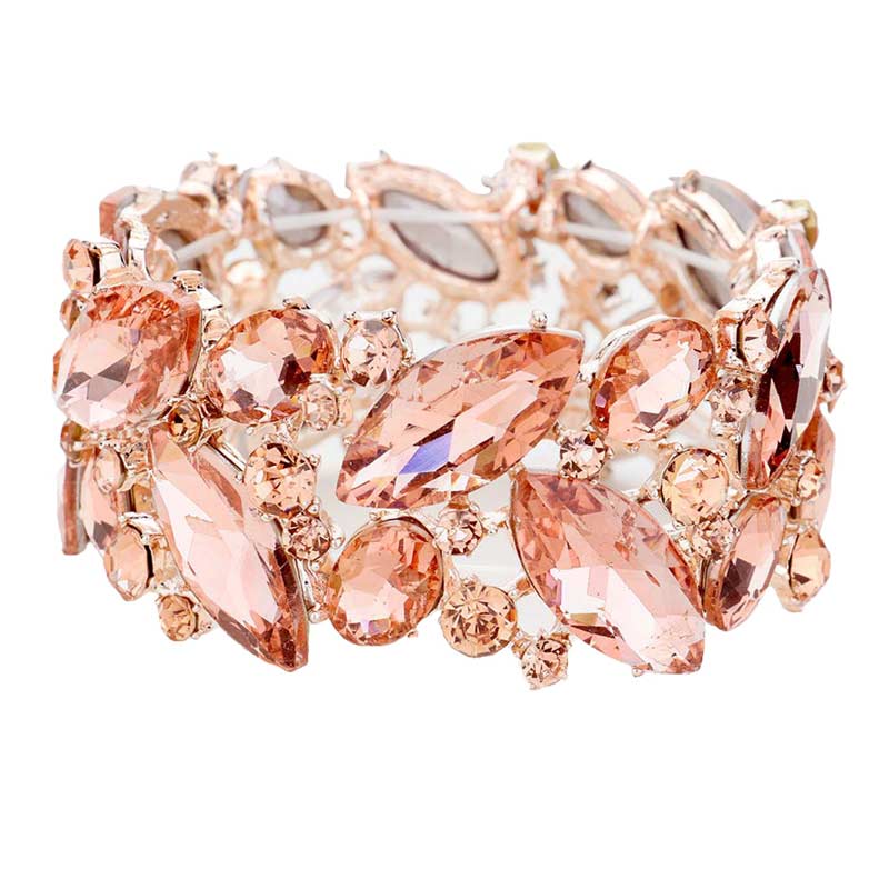Peach Marquise Crystal Stretch Evening Bracelet, this Bracelet sparkles all around with it's surrounding round stones. It looks modern and is just the right touch to set off LBD. Jewelry offers a wide variety of exquisite jewelry for your Party, Prom, Pageant, Wedding, Sweet Sixteen, and other Special Occasions!