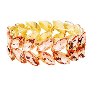 Peach Marquise Glass Crystal Stretch Evening Bracelet. This Crystal Evening Stretch Bracelet sparkles all around with it's surrounding, stretch bracelet that is easy to put on, take off and comfortable to wear. It looks modern and is just the right touch to set off. Perfect jewelry to enhance your look. Awesome gift for birthday, Anniversary, Valentine’s Day or any special occasion.