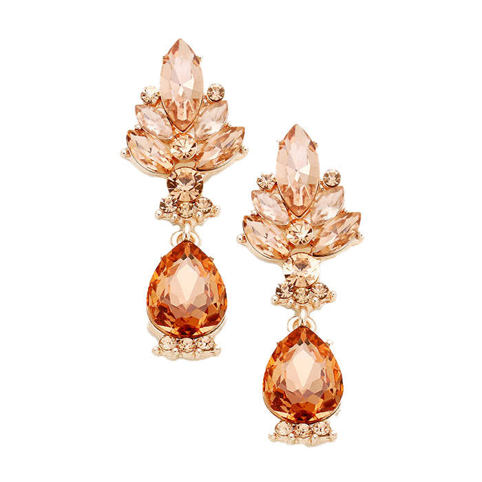 Peach Marquise Glass Crystal Teardrop Dangle Evening Earrings Set, dare to dazzle with this bejeweled set, designed to accent the face look, crystals dangle earrings, a perfect way to add sparkle, use together or separate per occasion. Perfect Birthday Gift, Anniversary, Prom, Christmas, Special Occasion, Holiday