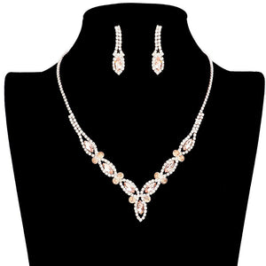 Peach Marquise Stone Accented Rhinestone Necklace, Get ready with these jewelry sets and put on a pop of shine to complete your ensemble. The elegance of these rhinestones goes unmatched, great for wearing on any special occasion. This Stunning necklace will sparkle all night long making you shine out like a diamond. Perfect for adding just the right amount of shimmer and a touch of class to special events.