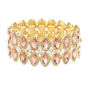 Peach Marquise Stone Accented Stretch Evening Bracelet. Get ready with these Stretch evening Bracelet, put on a pop of color to complete your ensemble. Perfect for adding just the right amount of shimmer & shine and a touch of class to special events. Perfect Birthday Gift, Anniversary Gift, Mother's Day Gift, Graduation Gift.