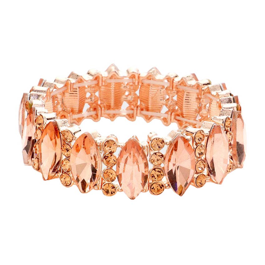 Peach Trendy Marquise Stone Accented Stretch Evening Bracelet, Get ready with this stone-accented stretchable Bracelet and put on a pop of color to complete your ensemble. Perfect for adding just the right amount of shimmer & shine and a touch of class to special events. Wear with different outfits to add perfect luxe and class with incomparable beauty. Just what you need to update in your wardrobe. 