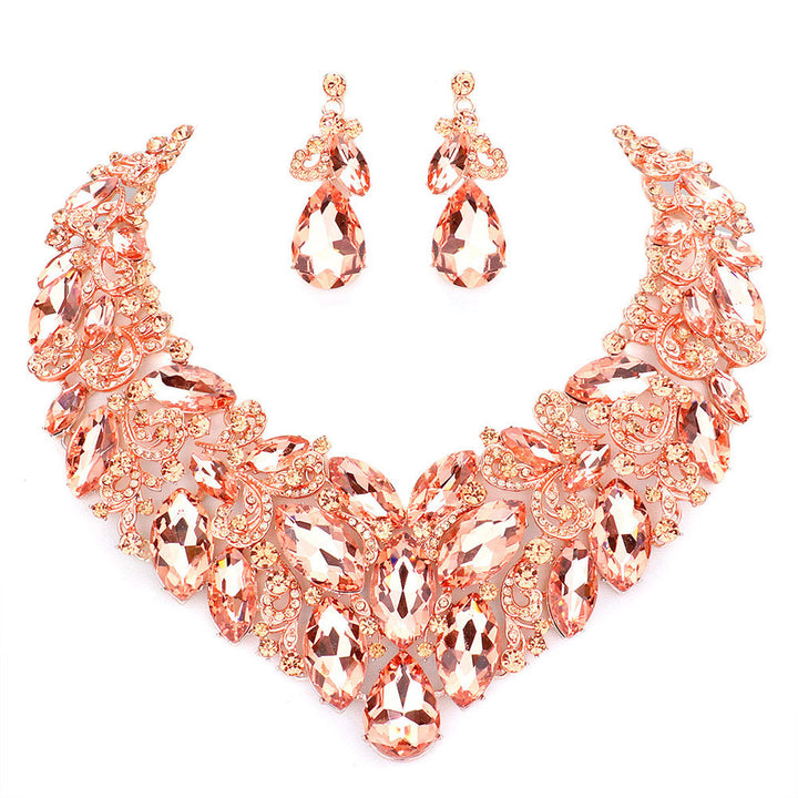 Peach Marquise Stone Cluster Accented Evening Necklace Look like the ultimate fashionista with these Earrings! Add something special to your outfit ! It will be your new favourite accessory. Perfect Birthday Gift, Anniversary Gift, Mother's Day Gift, Graduation Gift, Prom Jewellery, Just Because Gift, Thank you Gift