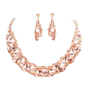Peach Marquise Stone Cluster Evening Necklace. Look like the ultimate fashionista with these Cluster Evening Necklace! Perfect for adding just the right amount of shimmer & shine and a touch of class to special events.! It will be your new favorite accessory. Perfect Birthday Gift, Mother's Day Gift, Anniversary Gift, Graduation Gift, Prom Jewelry, Just Because Gift, Thank you Gift.