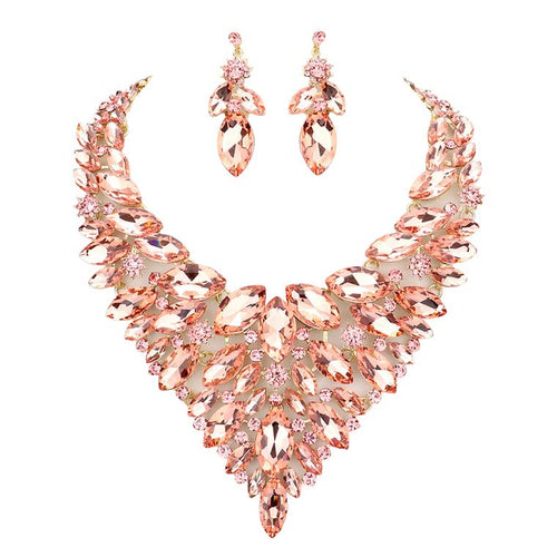 Marquise Stone Cluster Statement Evening Necklace - Peach