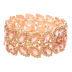 Peach Marquise Stone Embellished Stretch Evening Bracelet, This Marquise Stretch Bracelet sparkles all around with it's surrounding round stones, stylish stretch bracelet that is easy to put on, take off and comfortable to wear. It looks modern and is just the right touch to set off LBD. Perfect jewelry to enhance your look. Awesome gift for birthday, Anniversary, Valentine’s Day or any special occasion.