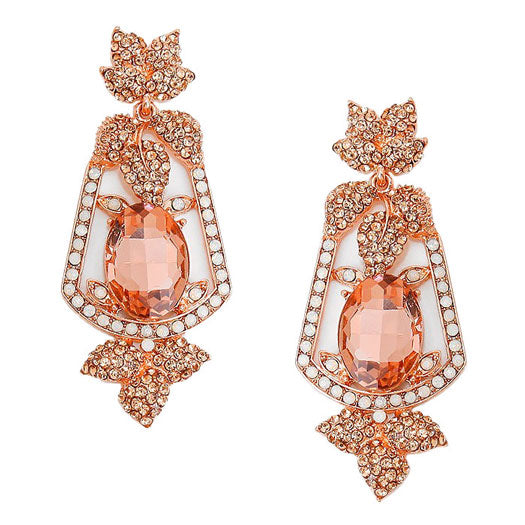Peach Oval Crystal Rhinestone Leaf Evening Earrings. Look like the ultimate fashionista with these Earrings! Add something special to your outfit this Valentine! special It will be your new favorite accessory. Perfect Birthday Gift, Anniversary Gift, Mother's Day Gift, Graduation Gift, Valentine's Day Gift.