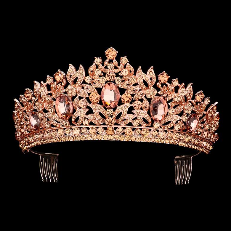 Peach Oval Stone Accented Leaf Cluster Princess Tiara, This cluster princess tiara is a classic royal tiara made from gorgeous oval stone accented is the epitome of elegance. Exquisite design with stunning color and brightness makes you more eye-catching in the crowd and will make you more charming and pretty without fail. 