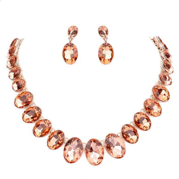 Peach Oval Stone Link Evening Necklace. Wear together or separate according to your event, versatile enough for wearing straight through the week, perfectly lightweight for all-day wear, coordinate with any ensemble from business casual to everyday wear, the perfect addition to every outfit.