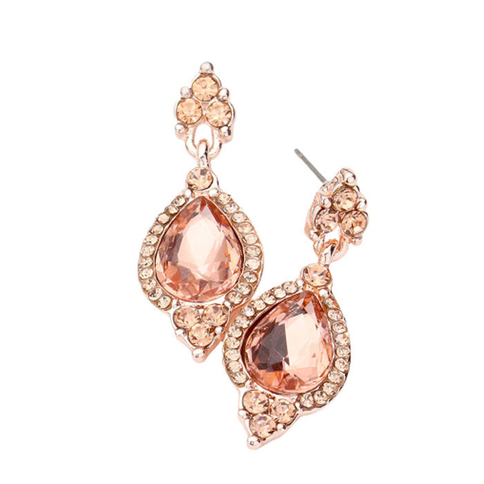 Peach Post Back Teardrop Centered Dangle Evening Earrings. Get ready with these bright earrings, put on a pop of color to complete your ensemble. Perfect for adding just the right amount of shimmer & shine and a touch of class to special events. Perfect Birthday Gift, Anniversary Gift, Mother's Day Gift, Graduation Gift.