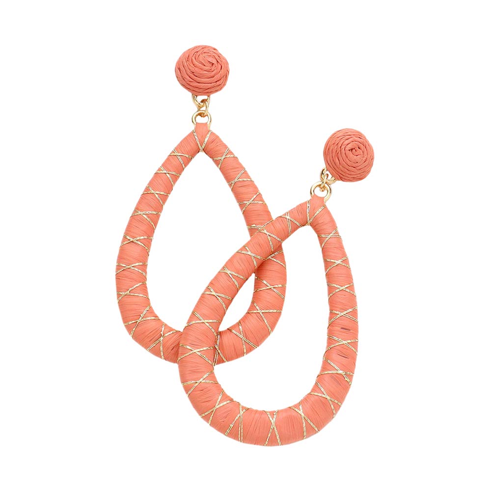 Peach Raffia Wrapped Open Teardrop Dangle Earrings, turn your ears into a chic fashion statement with these Earrings! The beautifully crafted design adds a glow to any outfit. Which easily makes your events more enjoyable. Perfect gifts for weddings, Prom, birthdays, anniversaries, holidays, Valentine’s Day, or any occasion.