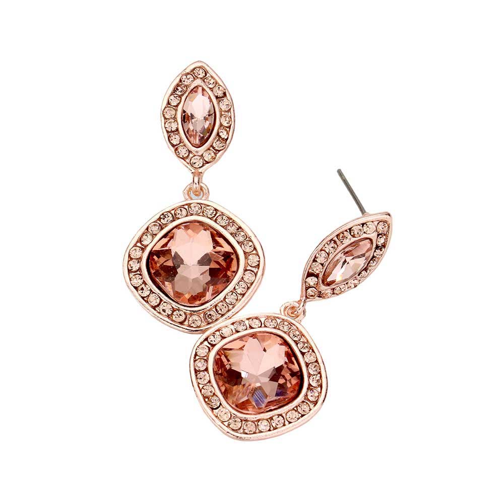 Peach Rhinestone Marquise Square Stone Dangle Evening Earrings, Elegant dangle earrings put on a pop of color to complete your ensemble. Beautifully crafted design adds a gorgeous glow to any outfit. Perfect for adding just the right amount of shimmer & shine. Perfect for Birthday Gift, Anniversary Gift, Mother's Day Gift, Graduation Gift.