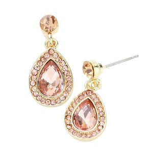 Peach Rhinestone Trim Teardrop Stone Dangle Evening Earrings, This teardrop dangle earrings put on a pop of color to complete your ensemble. Beautifully crafted design adds a gorgeous glow to any outfit. Luminous Teardrop Stone and sparkling rhinestones give these stunning earrings an elegant look. Perfect for adding just the right amount of shimmer & shine. Perfect for Birthday Gift, Anniversary Gift, Mother's Day Gift, Graduation Gift.