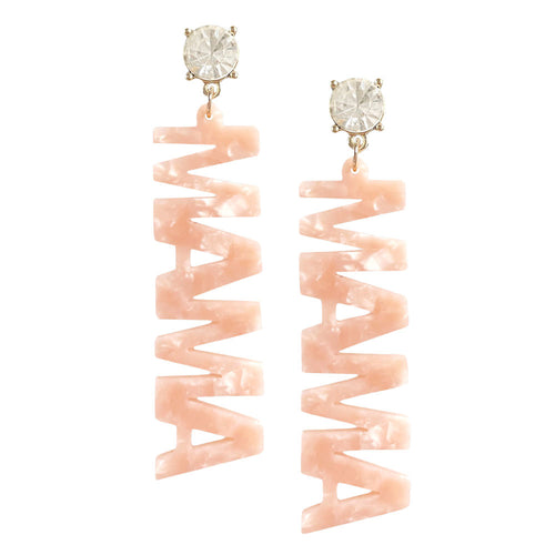 Round Stone Celluloid Acetate MAMA Message Link Dangle Earrings - Peach