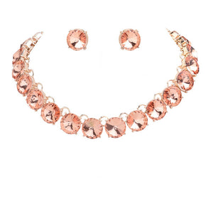Peach Round Stone Link Evening Necklace, This gorgeous necklace jewelry set will show your class on any special occasion. The elegance of these stones goes unmatched, great for wearing at a party! Stunning jewelry set will sparkle all night long making you shine like a diamond on special occasions. Perfect jewelry to enhance your look and for wearing at parties, weddings, date nights, or any special event. 