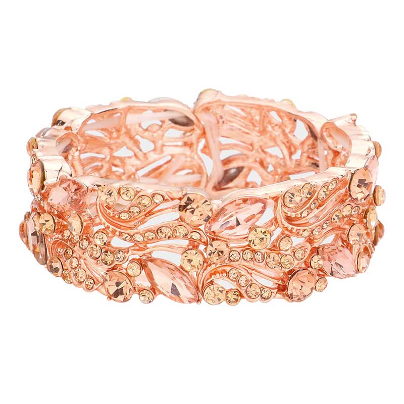 Peach Stone Embellished Stretch Evening Bracelet, Get ready with this stone embellished stretch bracelets, Beautifully crafted design adds a gorgeous glow to any outfit. Eye-catching sparkle, sophisticated look you have been craving for! Adds a pop of pretty color to your attire, Jewelry that fits your lifestyle! Awesome gift for birthday, Anniversary, Valentine’s Day or any special occasion.