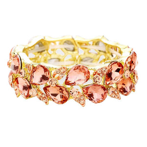 Peach TearDrop Crystal Leaf Stretch Bracelet. Get ready with this Bracelet, put on a pop of color to complete your ensemble. Beautifully crafted design adds a gorgeous glow to any outfit. Jewelry that fits your lifestyle! Perfect Birthday Gift, Anniversary Gift, Mother's Day Gift, Anniversary Gift, Graduation Gift, Prom Jewelry, Just Because Gift, Thank you Gift.
