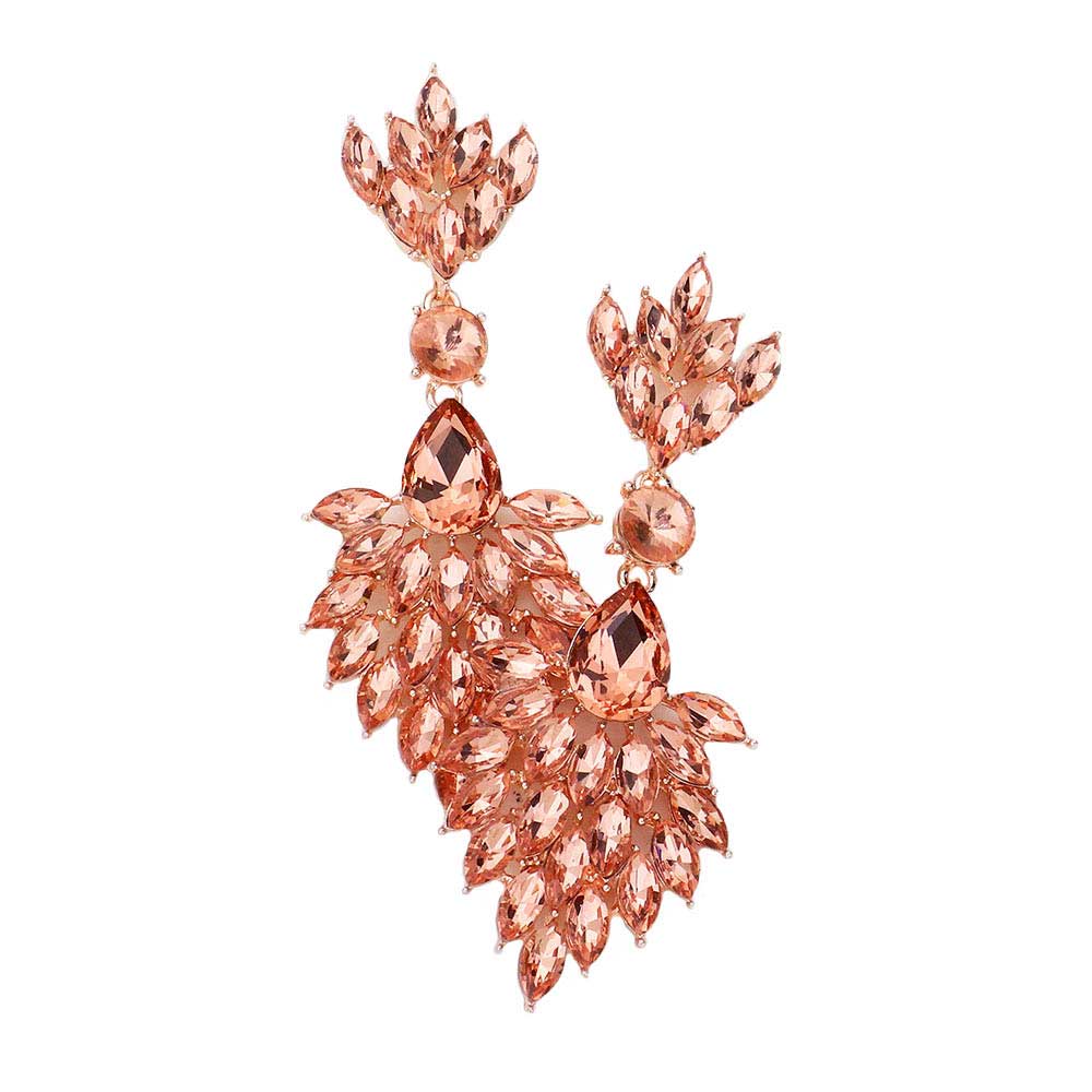 Peach Teardrop Accented Marquise Stone Cluster Evening Earrings, Look like the ultimate fashionista with these Earrings! Add something special to your outfit! Ideal for parties, weddings, graduation, prom, quinceanera, holidays, pair these studs back earrings with any ensemble for a polished look. These earrings pair perfectly with any ensemble from business casual, to night out on the town or a black-tie party.