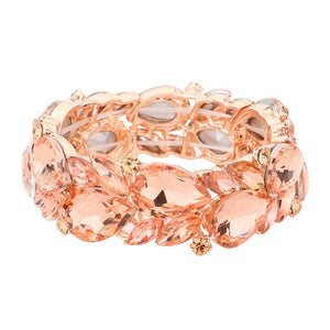 Peach Teardrop Cluster Marquise Stone Stretch Evening Bracelet, These gorgeous marquise stone pieces will show your class on any special occasion. These bracelets are perfect for any event whether formal or casual or for going to a party or special occasion. The perfect gift for a birthday, Valentine’s Day, Party, Prom, etc.
