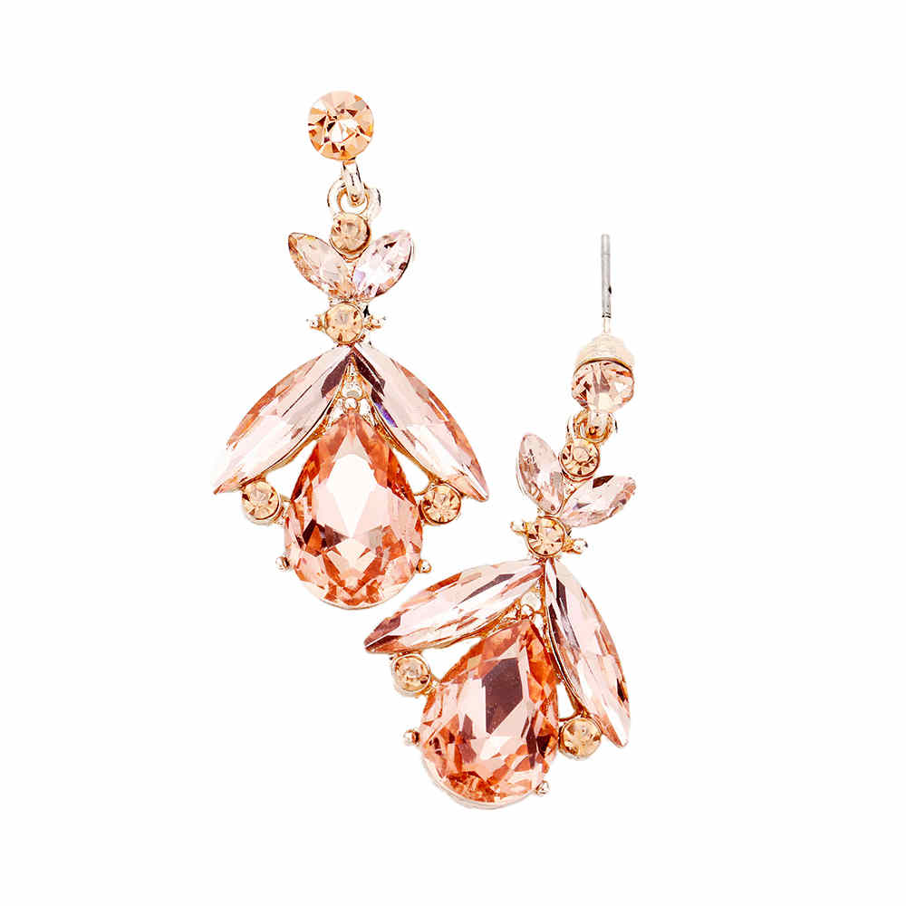 Peach Teardrop Crystal Marquise Evening Earrings; ideal for parties, weddings, graduation, prom, holidays, pair these exquisite crystal earrings with any ensemble for an elegant, poised look. Birthday Gift, Mother's Day Gift, Anniversary Gift, Quinceanera, Sweet 16, Bridesmaid, Bride, Milestone Gift