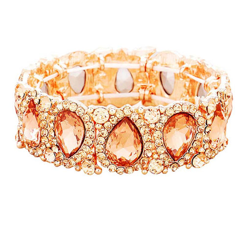 Teardrop Rhinestone Trim Stretch Evening Bracelet - Peach