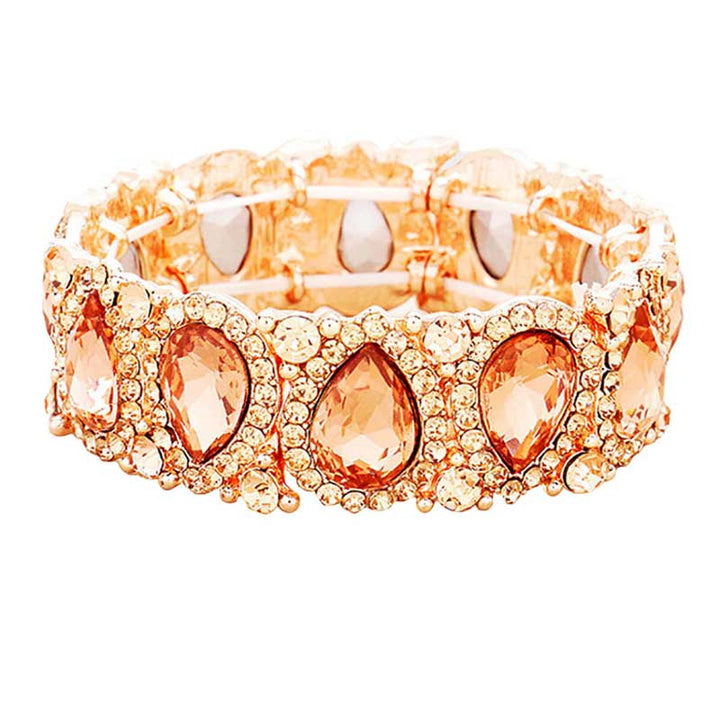 Peach Teardrop Rhinestone Trim Stretch Evening Bracelet, These gorgeous Rhinestone pieces will show your class in any special occasion. eye-catching sparkle, sophisticated look you have been craving for! Fabulous fashion and sleek style adds a pop of pretty color to your attire, coordinate with any ensemble from business casual to everyday wear. Awesome gift for birthday, Anniversary, Valentine’s Day or any special occasion.