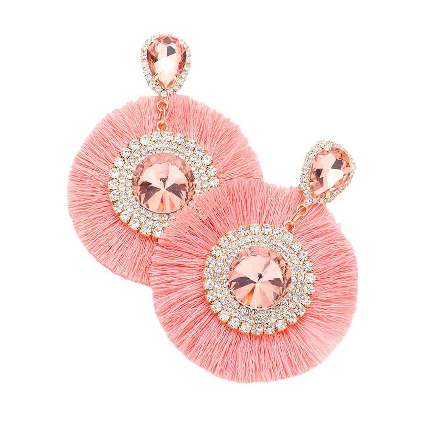 Peach Teardrop Round Stone Accented Tassel Fringe Dangle Earrings, completed the appearance of elegance and royalty to drag the crowd's attention on special occasions. The beautifully crafted fringe design adds a gorgeous glow to any outfit, making you stand out and more confident.