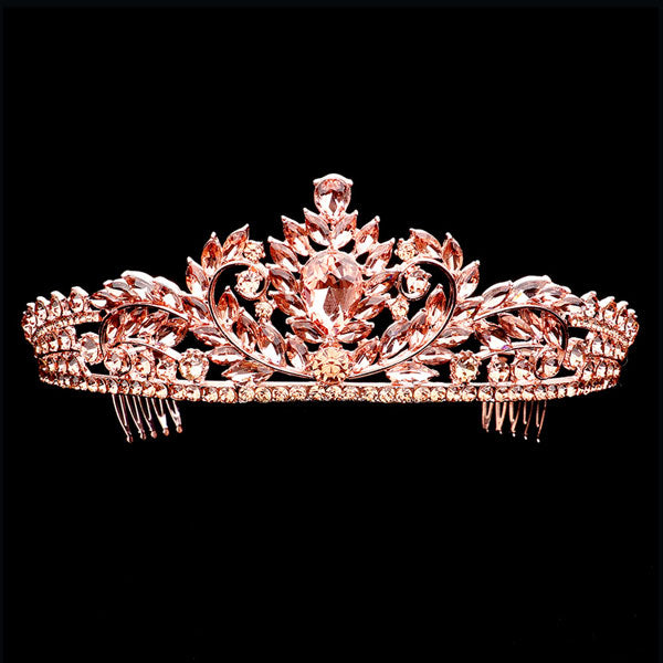 Peach Teardrop Stone Accented Princess Tiara. Elegant and sparkling, this tiara features stones and an artistic design.Perfect for adding just the right amount of shimmer & shine, will add a touch of class, beauty and style to your special events. Makes You More Eye-catching in the Crowd. Suitable for Wedding, Engagement, Prom, Dinner Party, Birthday Party, Any Occasion You Want to Be More Charming.