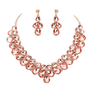Peach Teardrop Stone Cluster Evening Necklace, These gorgeous Stone pieces will show your class in any special occasion. The elegance of these Stone goes unmatched, great for wearing at a party! stunning jewelry set will sparkle all night long making you shine out like a diamond. perfect for a night out or a black tie party. Awesome gift for  Birthday, Anniversary, Prom, Mother's Day Gift, Sweet 16, Wedding, Bridesmaid.