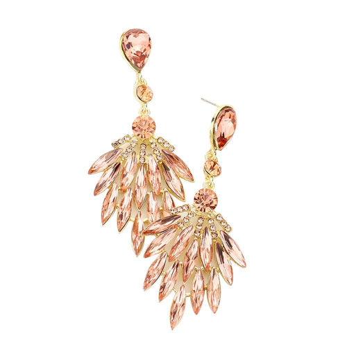 Trendy Marquise Stone Cluster Evening Earrings - Peach