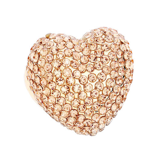 Peach Trendy Stylish Rhinestone Pave Heart Stretch Ring. Beautifully crafted design adds a gorgeous glow to any outfit. Jewelry that fits your lifestyle! Perfect Birthday Gift, Anniversary Gift, Mother's Day Gift, Anniversary Gift, Valentine's Day Gift, Graduation Gift, Prom Jewelry, Just Because Gift, Thank you Gift.