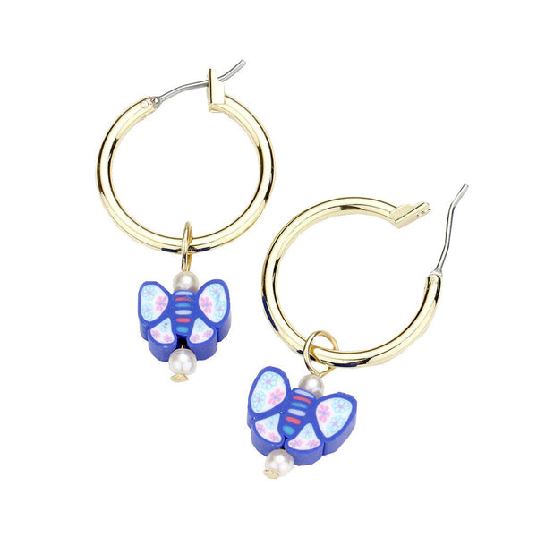 Pearl Butterfly Dangle Metal Hoop Pin Catch Earrings. Spring is right around the corner, get ready with these bright pin earrings, add a pop of color to your ensemble. Perfect Birthday Gift, Anniversary Gift, Valentine's  Day Gift, Mother's Day Gift, Anniversary Gift for the women in your life.