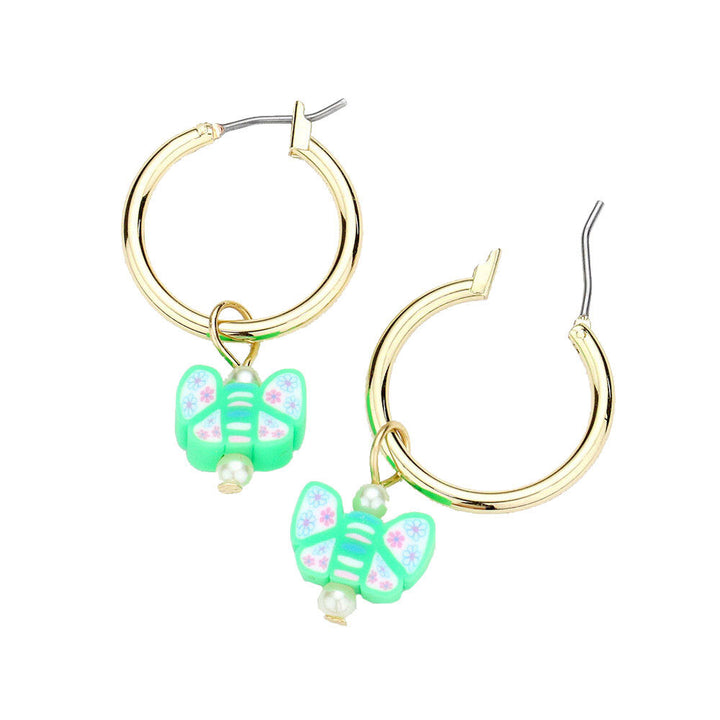 Pearl Butterfly Dangle Metal Hoop Pin Catch Earrings. Spring is right around the corner, get ready with these bright pin earrings, add a pop of color to your ensemble. Perfect Birthday Gift, Anniversary Gift, Valentine's  Day Gift, Mother's Day Gift, Anniversary Gift for the women in your life.