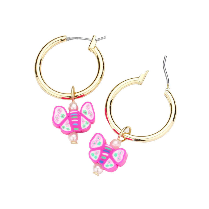 Pearl Butterfly Dangle Metal Hoop Pin Catch Earrings. Spring is right around the corner, get ready with these bright pin earrings, add a pop of color to your ensemble. Perfect Birthday Gift, Anniversary Gift, Valentine's  Day Gift, Mother's Day Gift, Anniversary Gift for the women in your life.